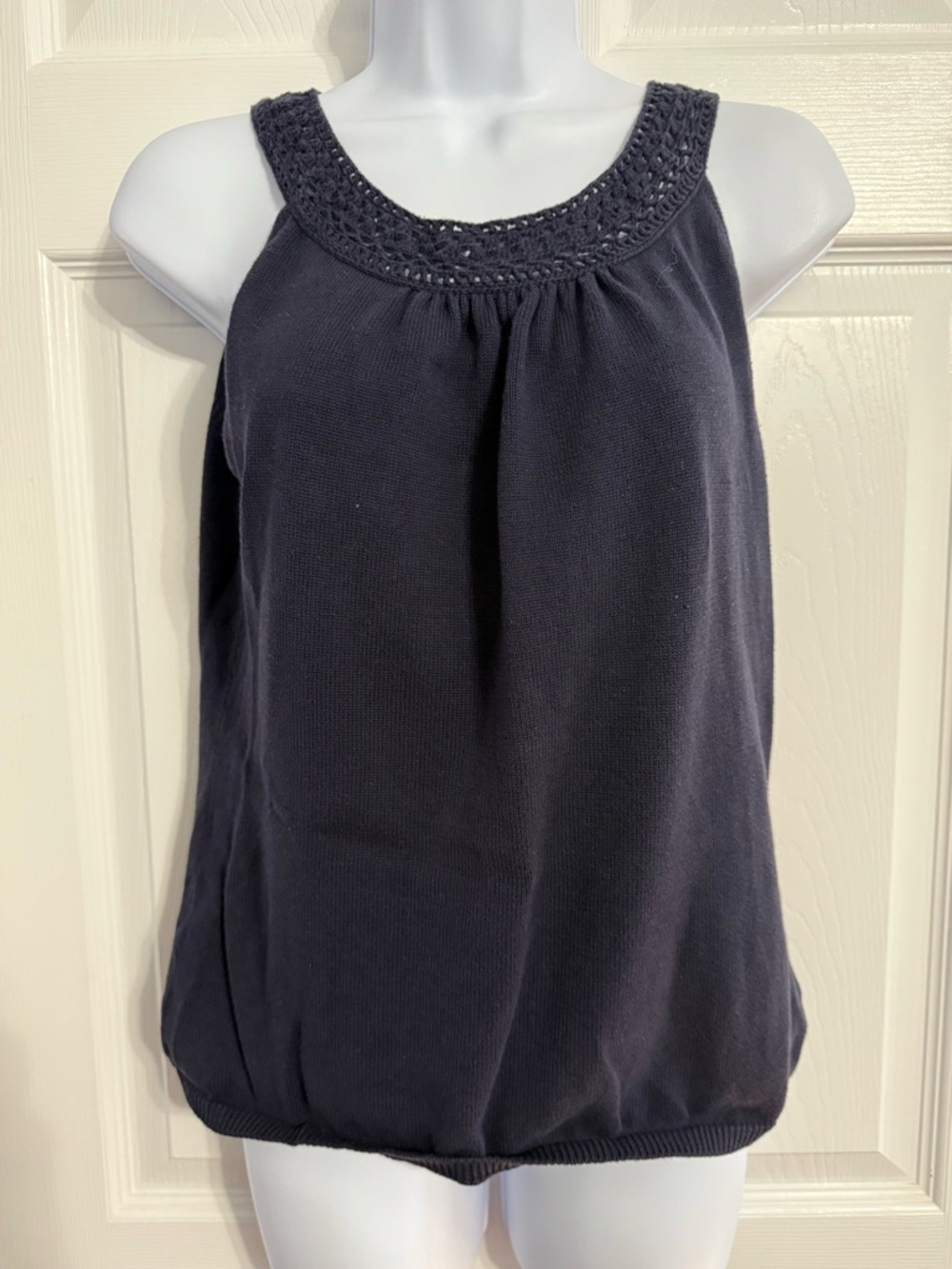 LOFT Crochet Yoke Sleeveless Knit Tank - Black
